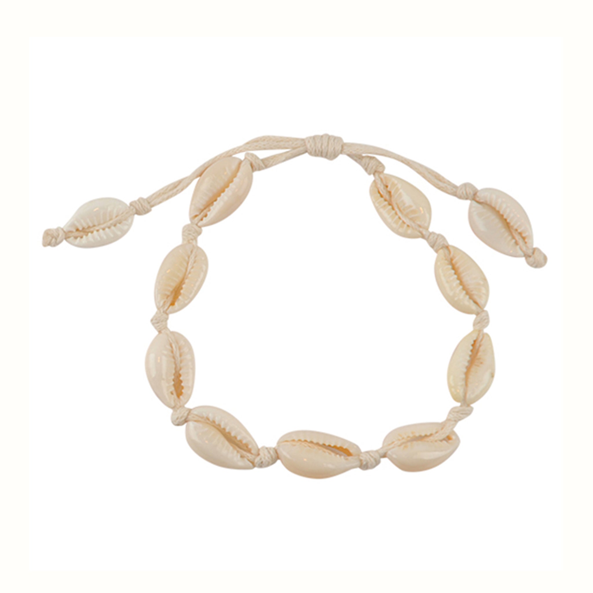 Gold Cowrie Shell Bracelet, Glass Eyes & White Jade Chips Beads, Boho